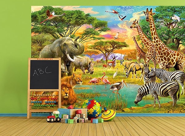 On Safari Wall Mural DM154 by Ideal Decor Roomsetting
