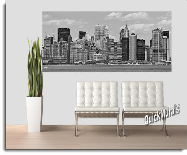 NYC Panoramic (B & W) Peel & Stick Canvas Wall Mural Roomsetting