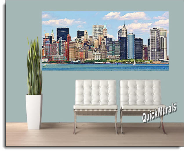 NYC Panoramic (Color) Peel & Stick Canvas Wall Mural Roomsetting