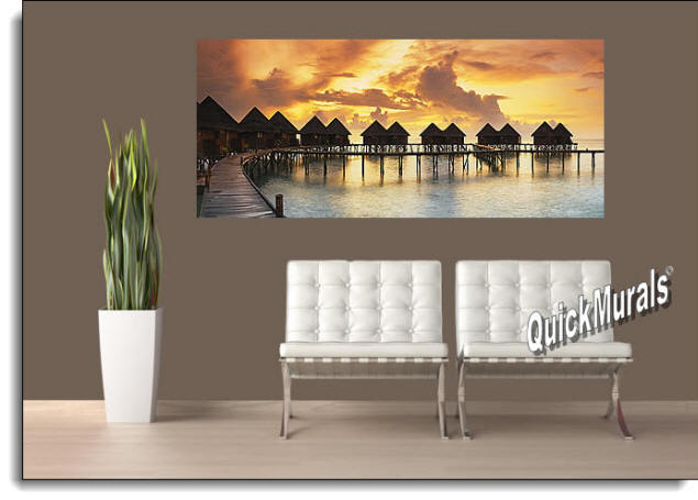 Tiki Resort Sunset Peel And Stick Wall Mural Roomsetting